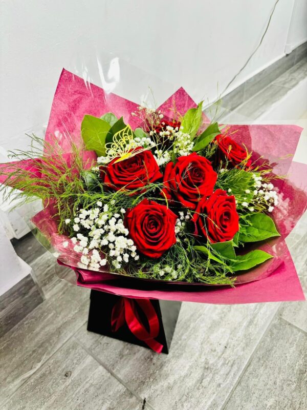 Romantic Anniversary Flower Bouquet with Roses and Orchids